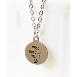 who rescued who dog car paw heart love charm pendant Necklace